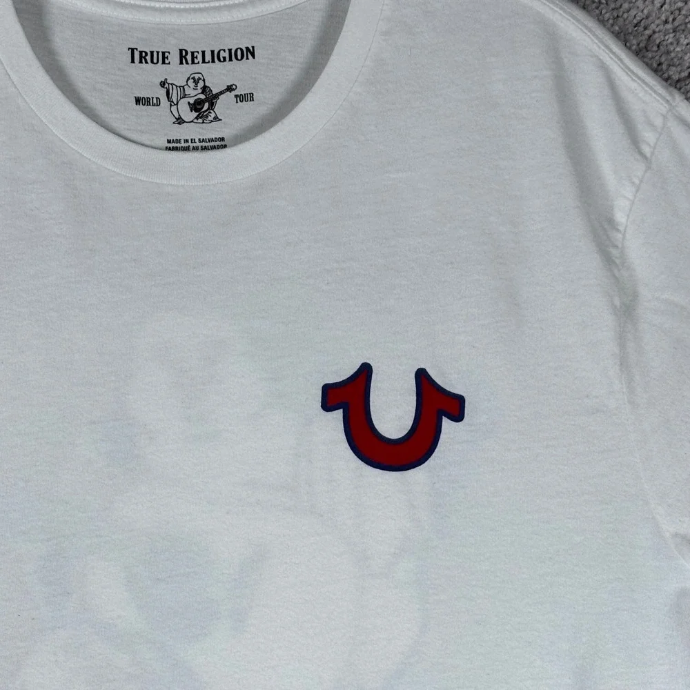 True Religion World Tour Graphic T-Shirt Mens Large Buddha‎ Guitar White